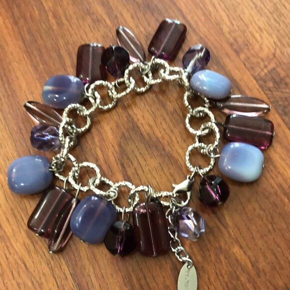 Una Alla Volta Murano glass Purple charm bracelet. - Picture 1 of 6